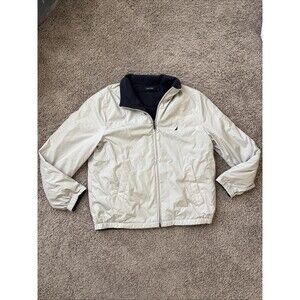 Nautica Men's Reversible Fleece Fall Tan Blue Jacket Large EUC Vintage 90s